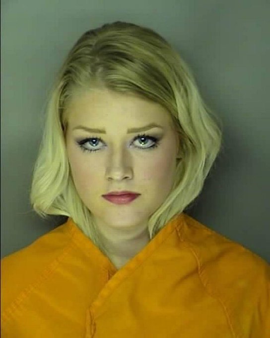 a mugshot of a very cute blonde haired girl 
