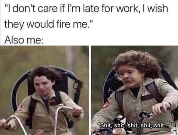 dark humor meme about being late at the office